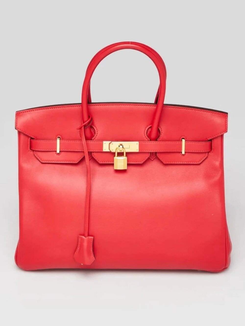 Hermes 35cm Rouge Coeur Swift Leather Gold Plated Birkin Bag